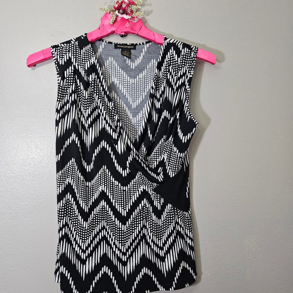 Susan Lawrence Womens S Surplice Sleeveless Top Black White CareerWear Y2KVibes
